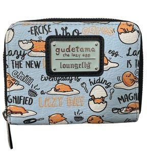 Loungefly Sanrio Gudetama Editorial Blue All-Over-Print Small Zip-Around Wallet